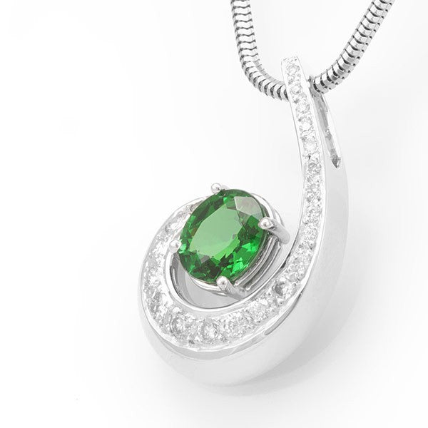 Diamond and Green Tourmaline Pendant in 14K White Gold