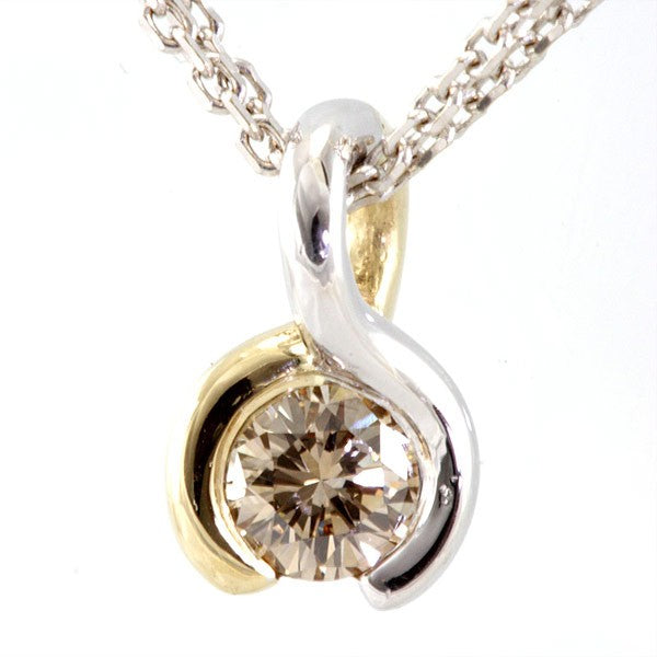 14K Two Tone Bezel Set Diamond Pendant