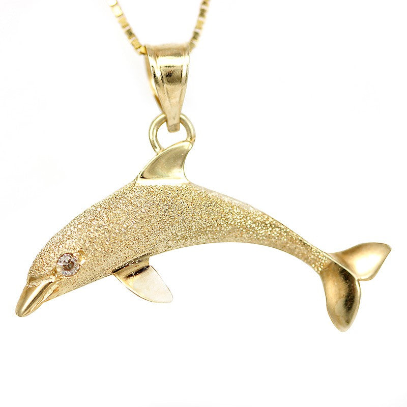 Hammered Shark with Diamond Pendant in 14K Yellow Gold