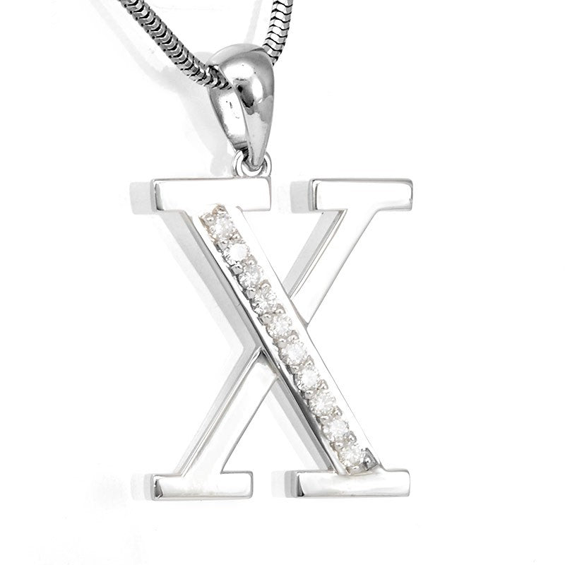 Roman X Diamond Pendant in 14K White Gold