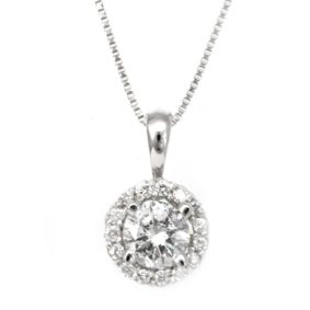 Halo Diamond Pendant in 14K White Gold