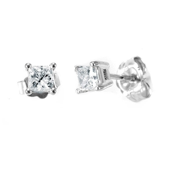 Princess Cut Diamonds Stud Earrings in 14K White Gold