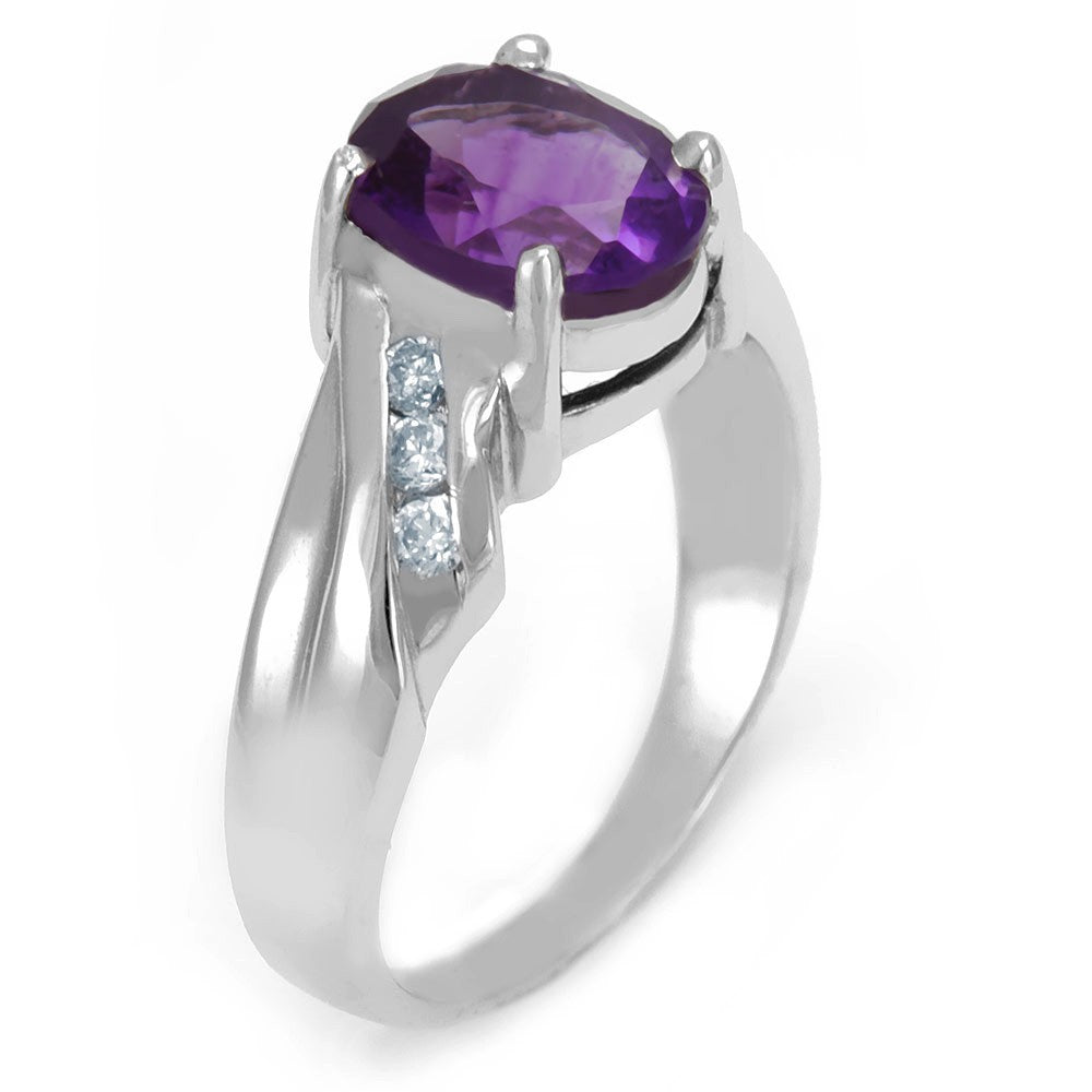Amethyst and Diamond in 18K White Gold Ring