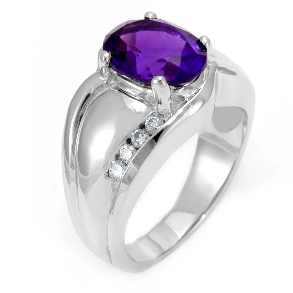 18K White Gold Diamond and Oval Amethyst Ring