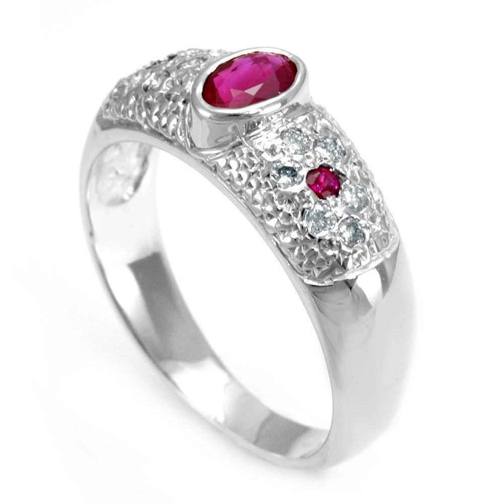 Rubies and Diamond 14K White Gold Ring