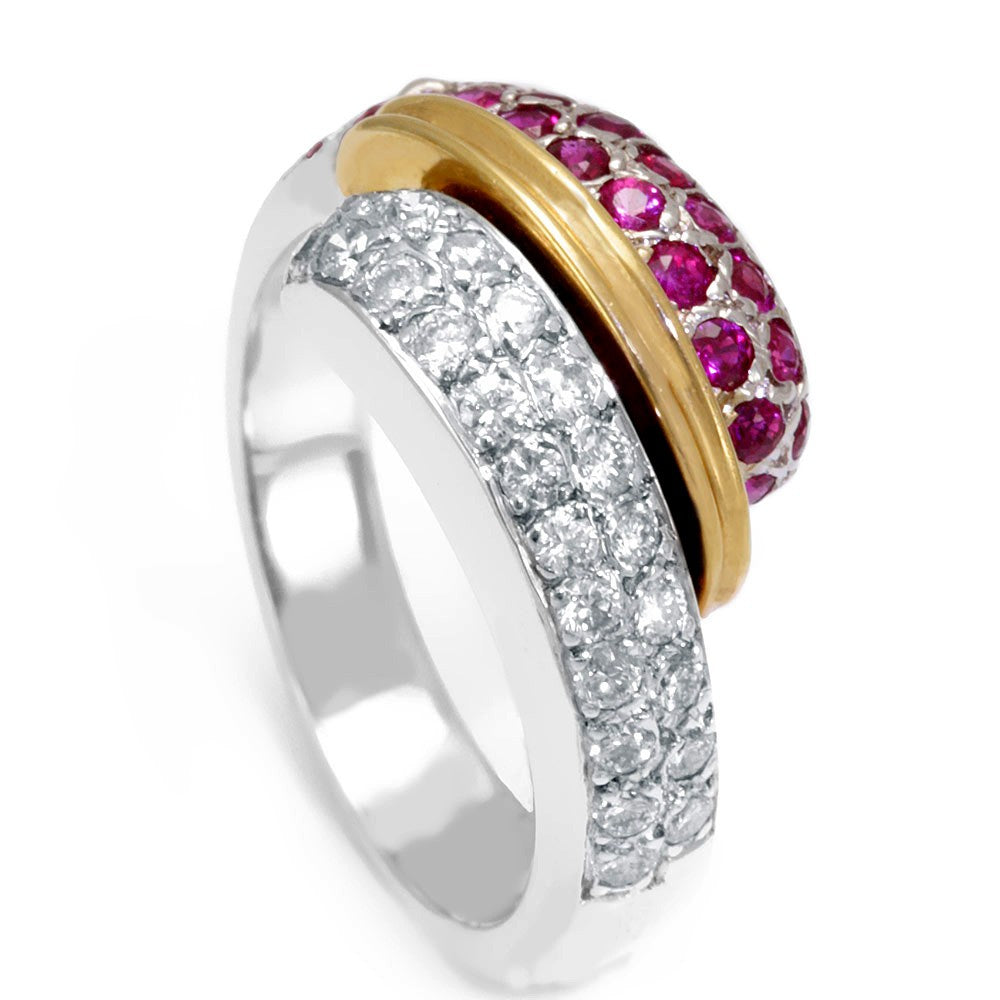 Round Diamond and Rubies in 14K Two Tone Ring