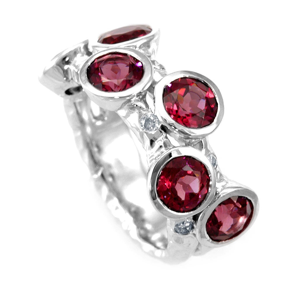 Garnet and Round Diamonds in 14K White Gold Ring