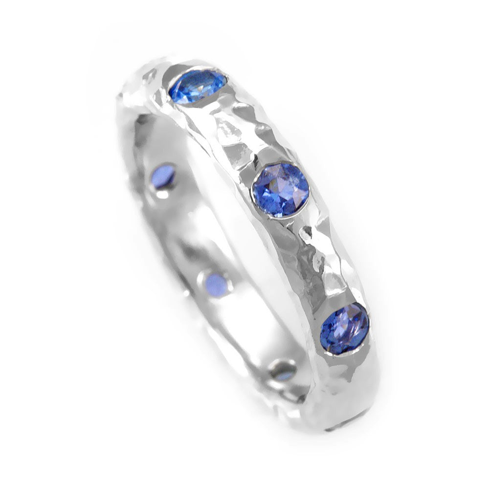 Blue Sapphires in 14K White Gold Band
