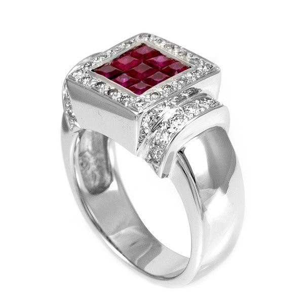 Rubies and Diamonds in 14K White Gold Ring