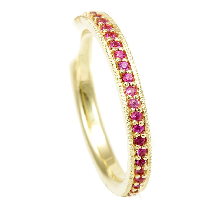 Dark Pink Sapphires in 18K Yellow Gold Eternity Band