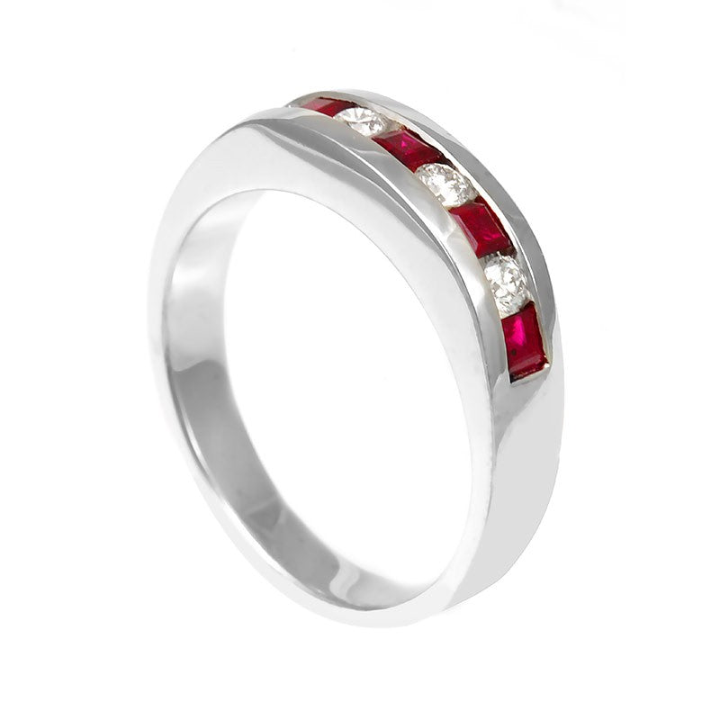 Ruby and Diamonds Band in 14K White Gold