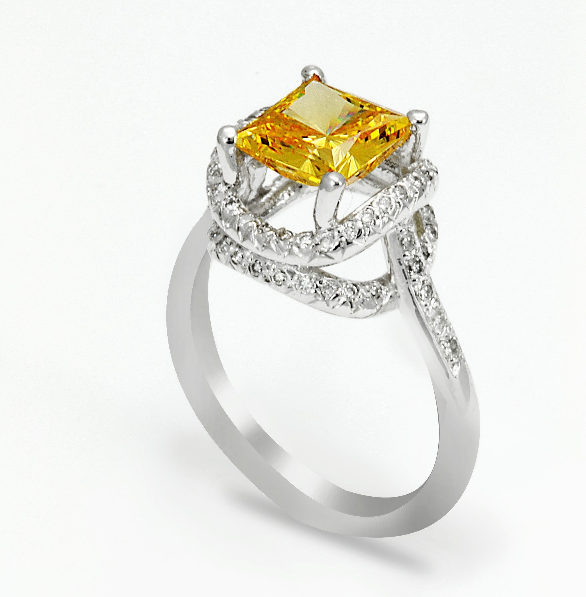 Intense Yellow and Diamonds in14K White Gold Ring