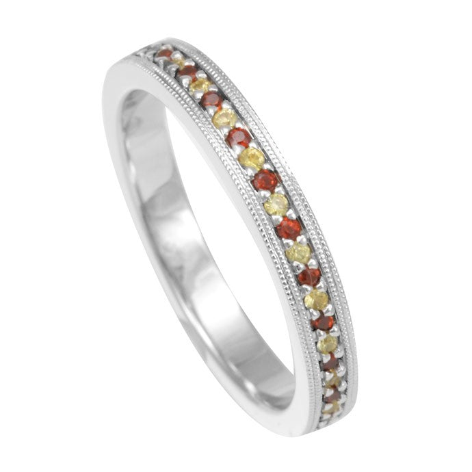 Eternity Ring with Garnet And Yellow Sapphires in 14K White Gold