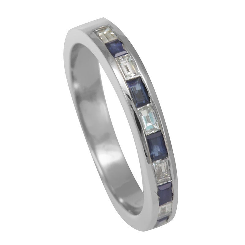 Baguette Sapphire and Diamonds in 14K White Gold Band