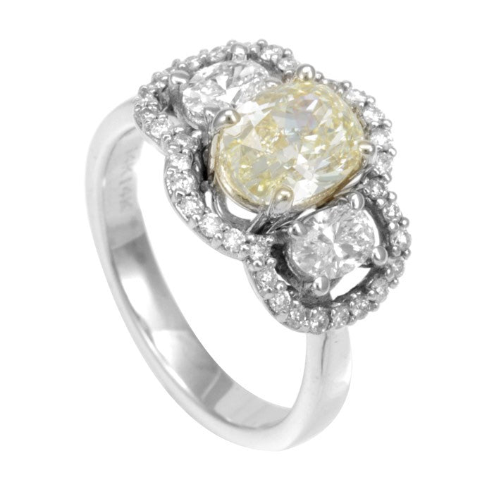 3 Stone Ring with Diamonds and Yellow Sapphire in 14K White gold
