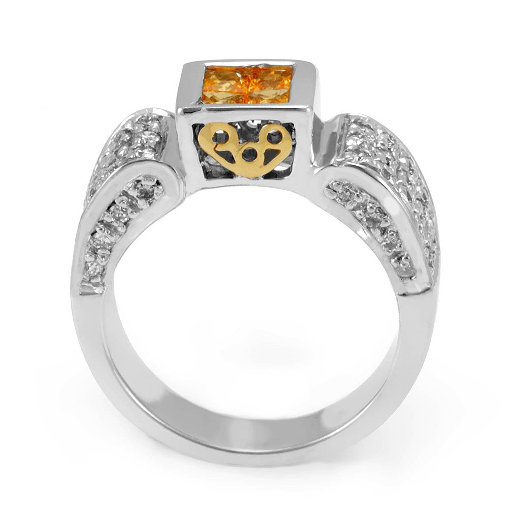 Yellow Sapphire and Round Diamonds in 14K Two Tone Ring