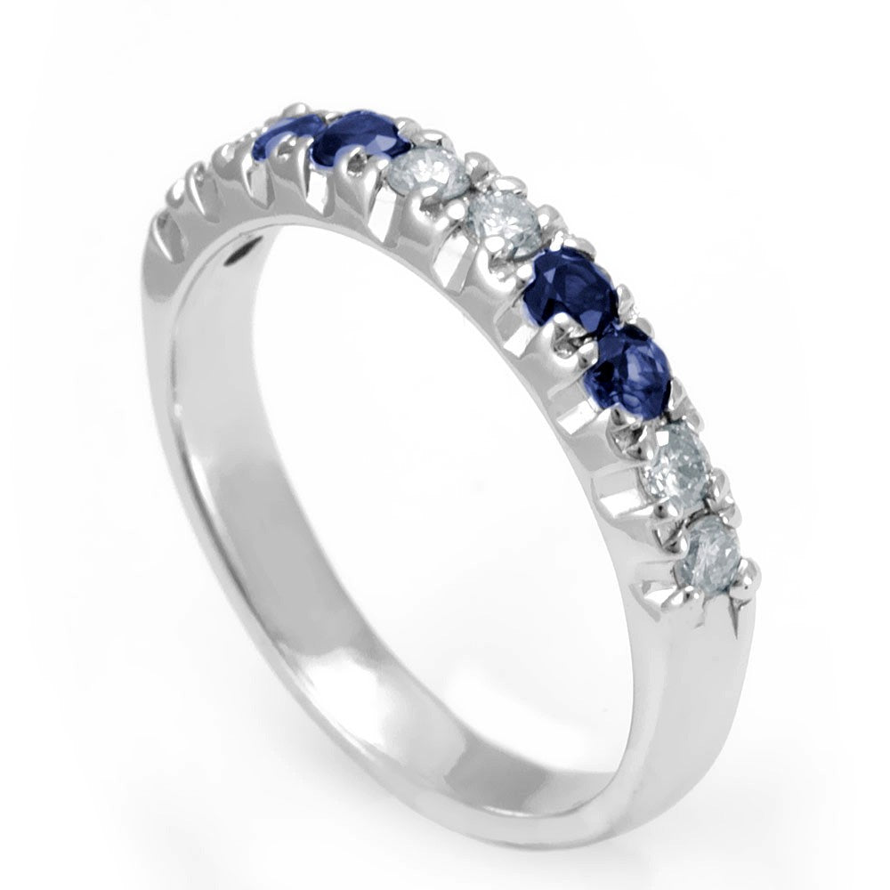 Blue Sapphire and Round Diamonds Band in 14K White Gold