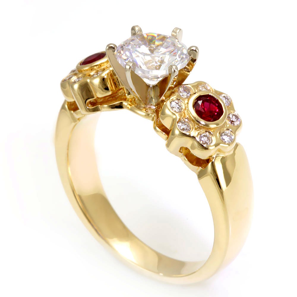Rubies and Round Diamonds in 14K Yellow Gold Ring