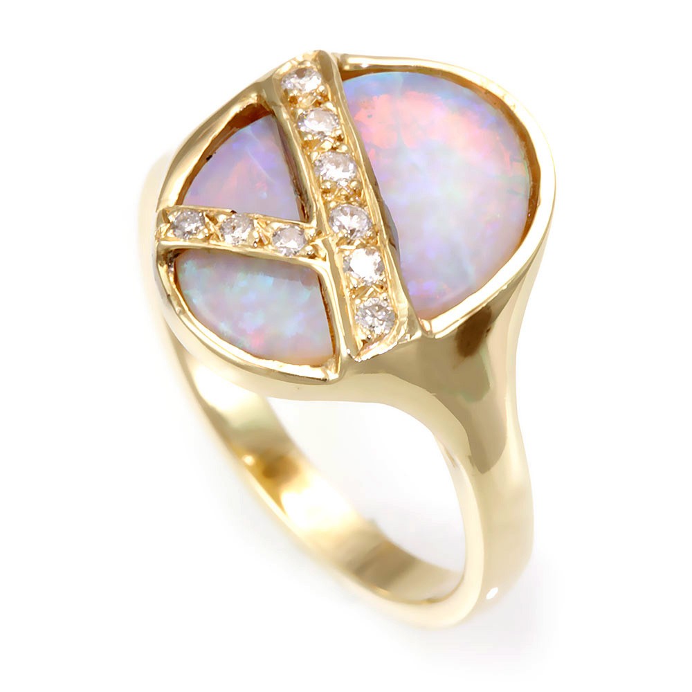 Opal and Round Diamonds in 14K Yellow Gold Ring