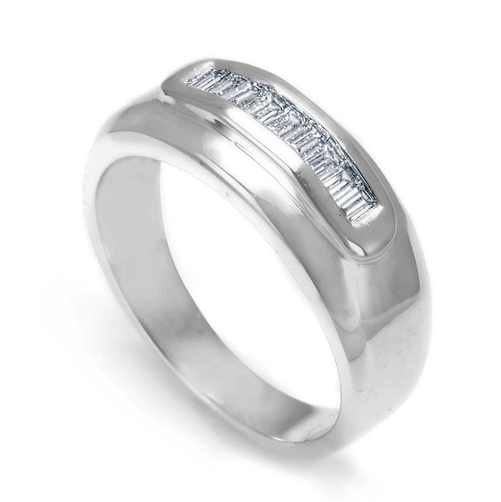 Baguette Diamonds Men's Band in 14K White Gold