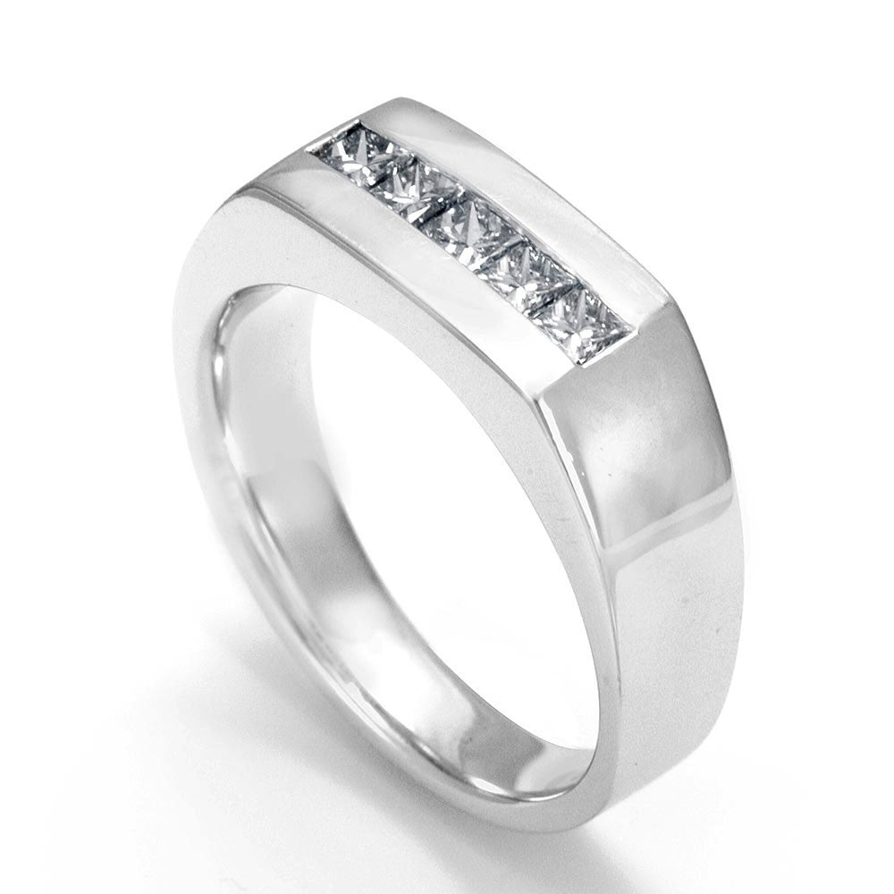 Princess Cut Diamonds Men's Ring in 14K White Gold