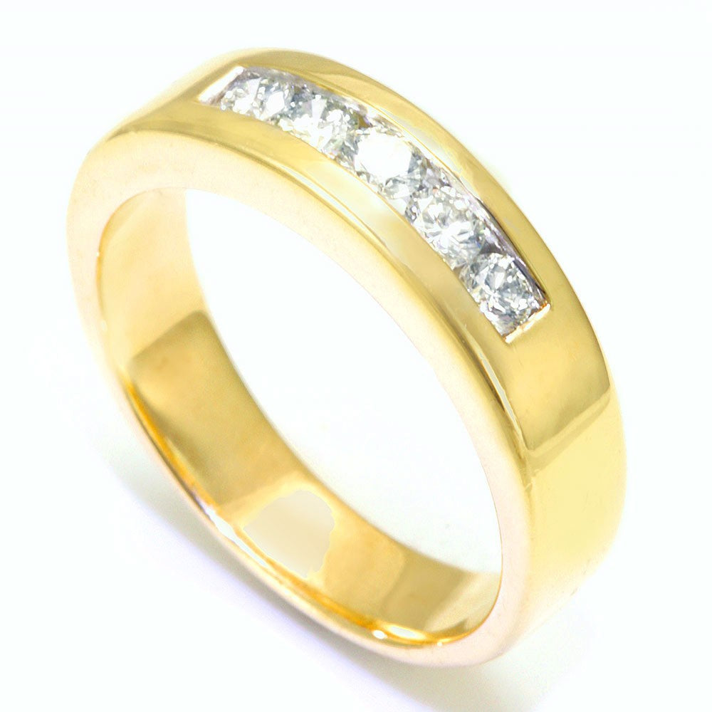 Channel Set Round Diamond Men's Band in 14K Yellow Gold