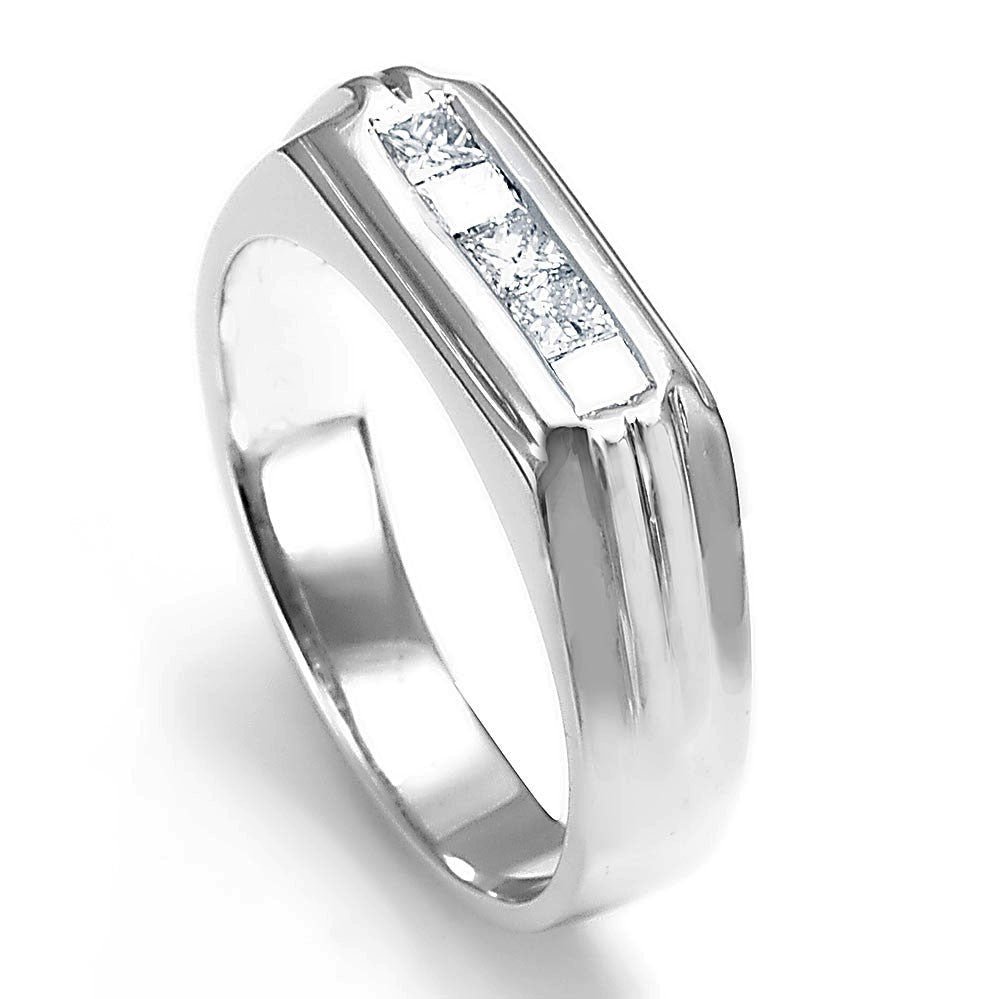 Princess Cut Diamonds Men's Ring in 14K White Gold
