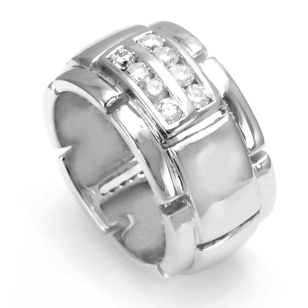Unique Men's Band with Channel Set Round Diamonds in 14K White Gold