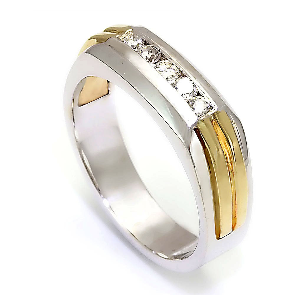 14K Two Tone Men's Band with Round Diamonds