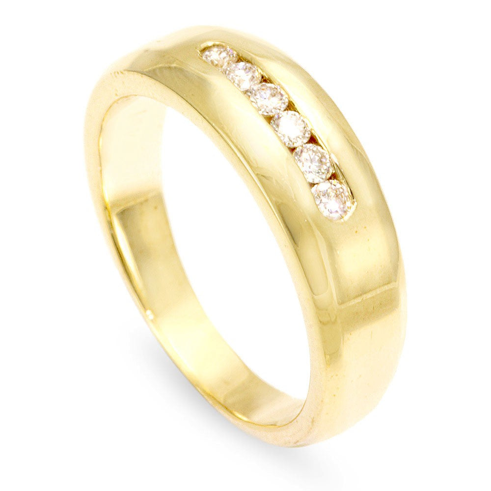 14K Yellow Gold Men's Band with Round Diamonds