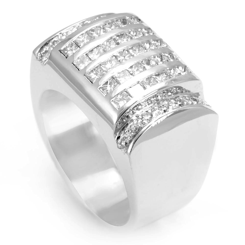 Princess Cut and Round Diamonds Men's Ring in 14K White Gold