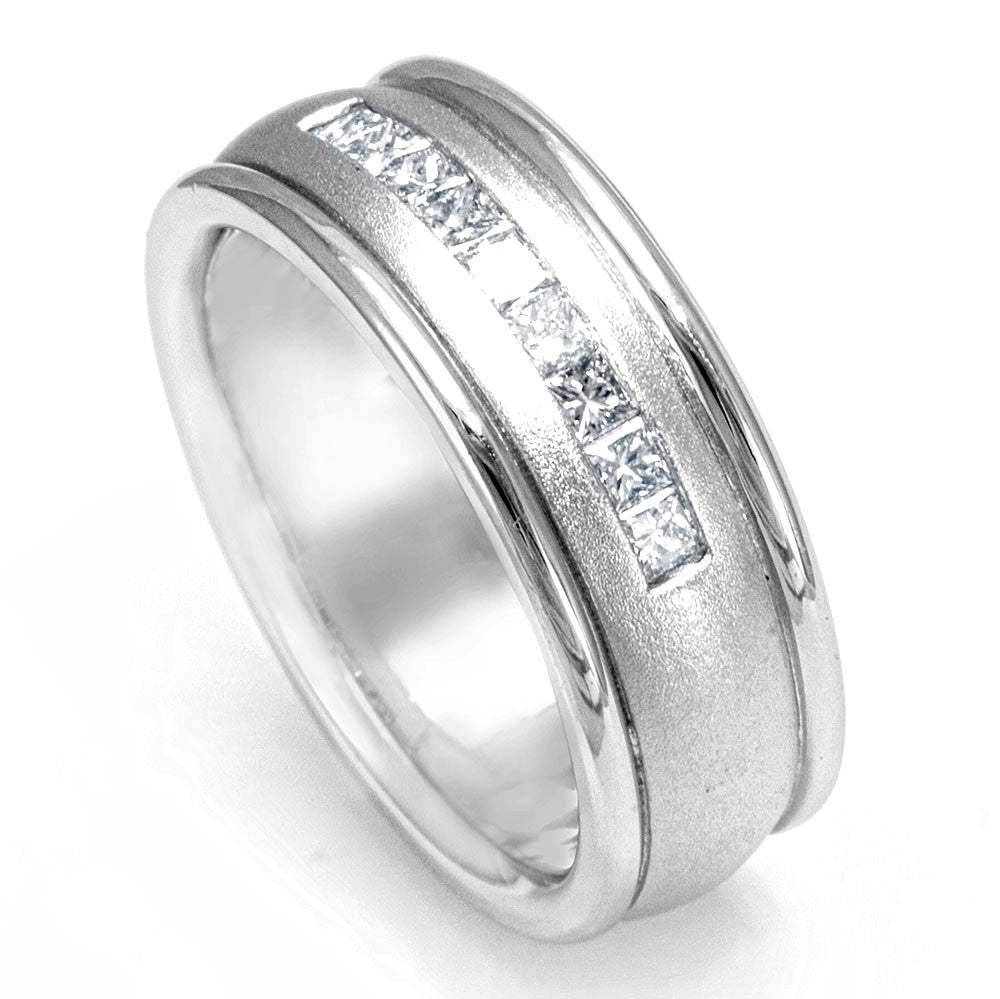 Princess Cut Diamond Men's Band in 14K White Gold