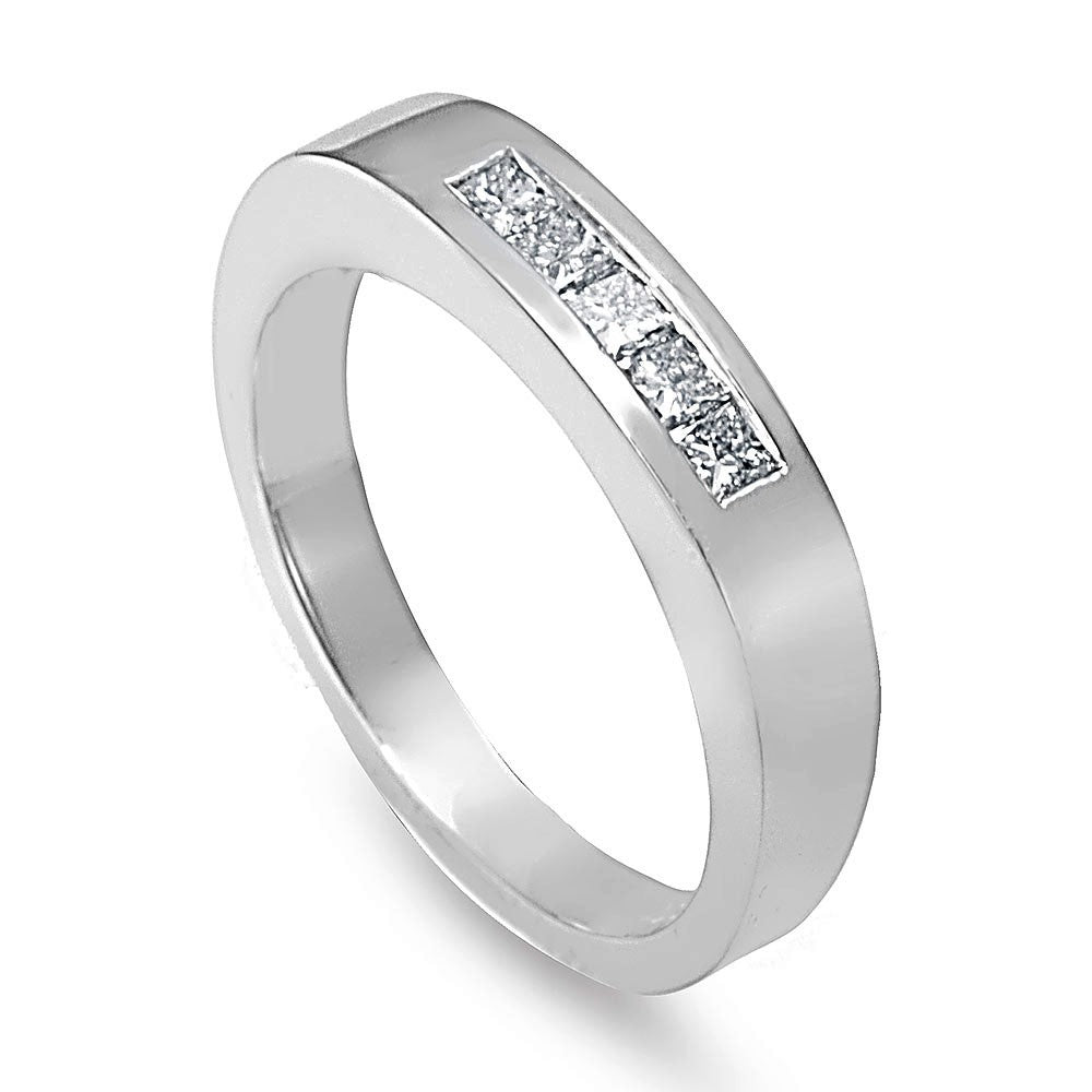 Princess Cut Diamond Men's Band in 14K White Gold