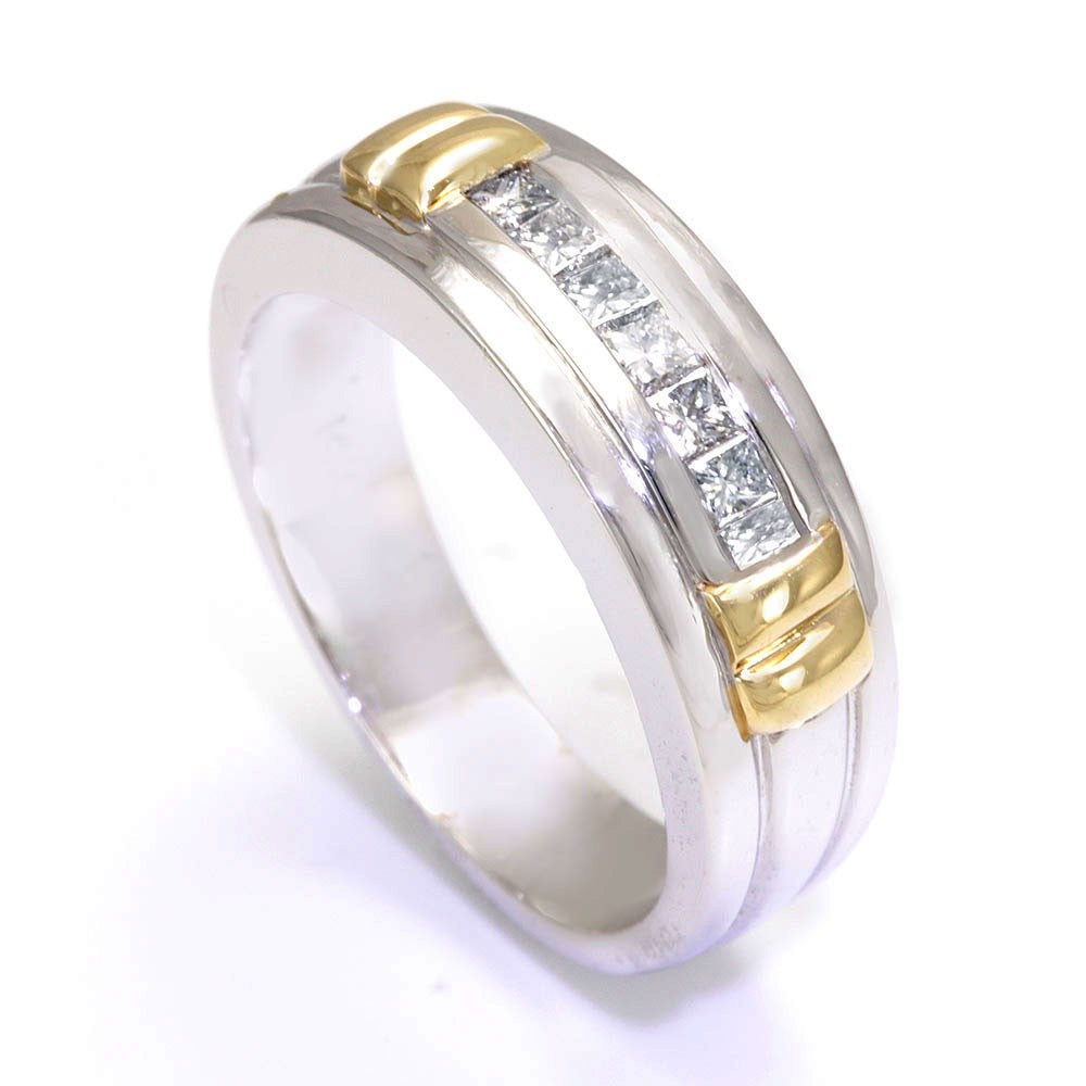 14K Two Tone Men's Band with Princess Cut Diamonds