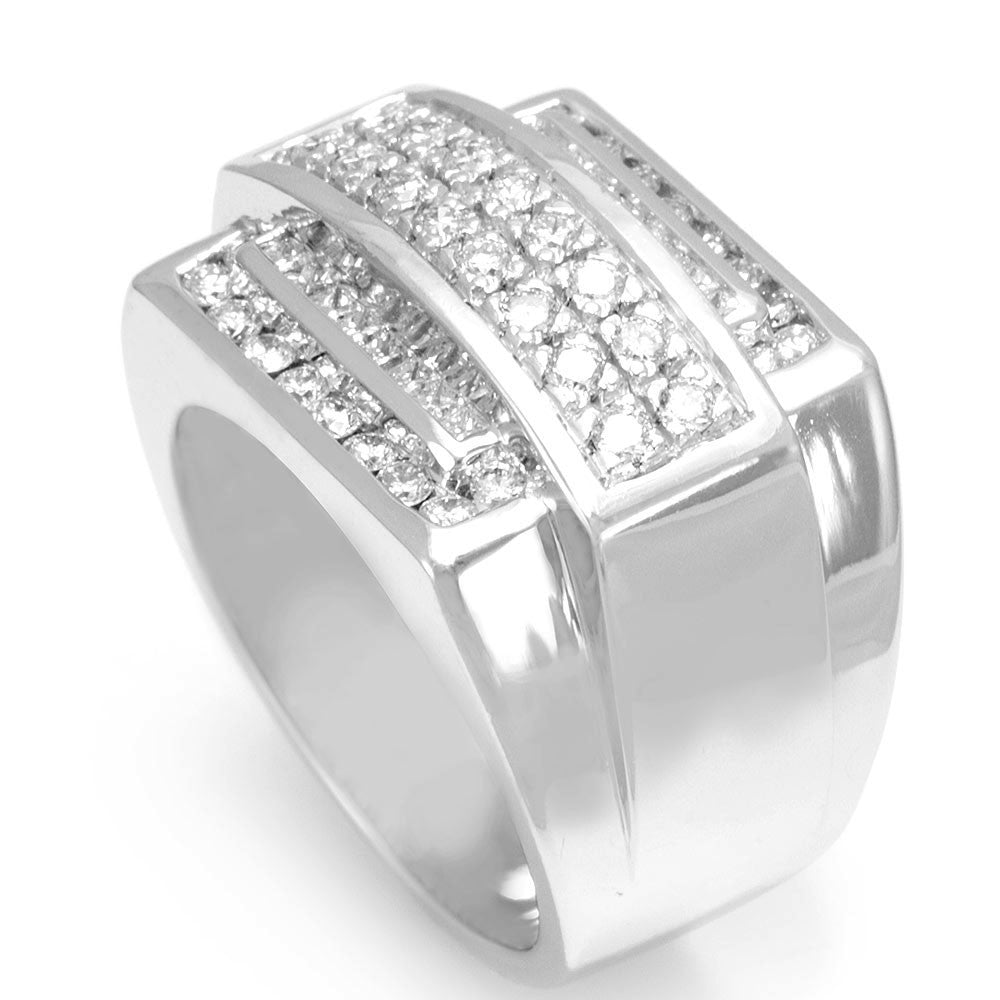 Princess and Round Diamonds in 14K White Gold Men's Ring