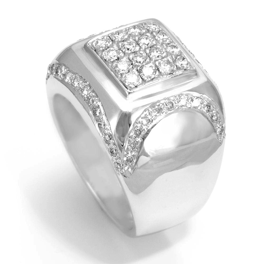 14K White Gold Men's Ring with Round Diamonds