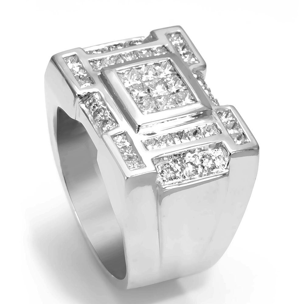 Invisible Set Princess Cut Diamonds in 14K White Gold Men's Ring