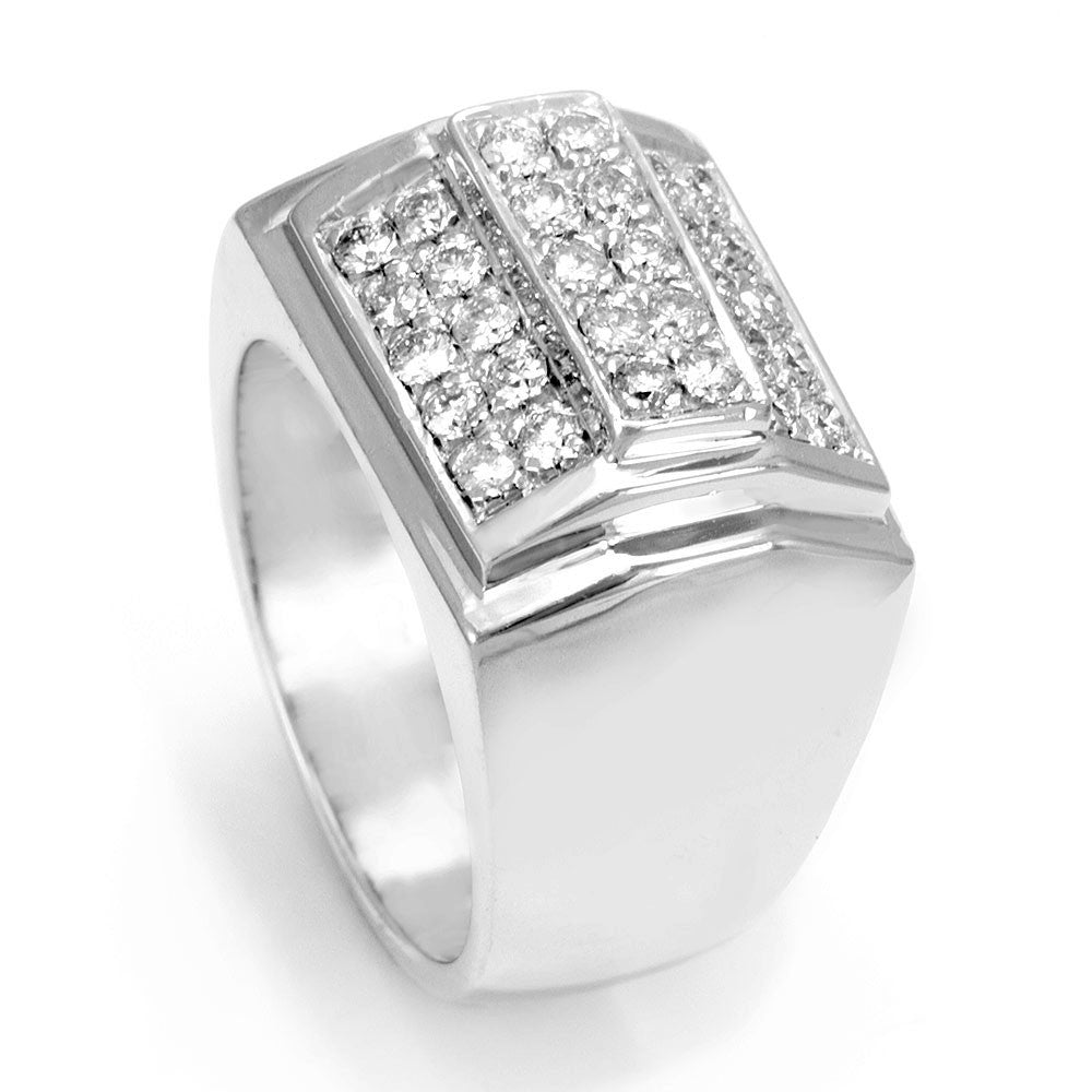 Classy Ring with Pave Set Round Diamond in 14K white Gold Ring for Men