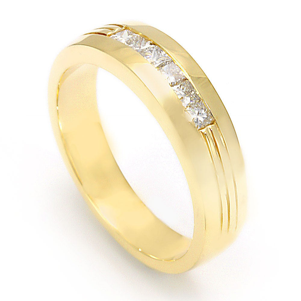 Princess Cut Diamond Men's Band in 14K Yellow Gold