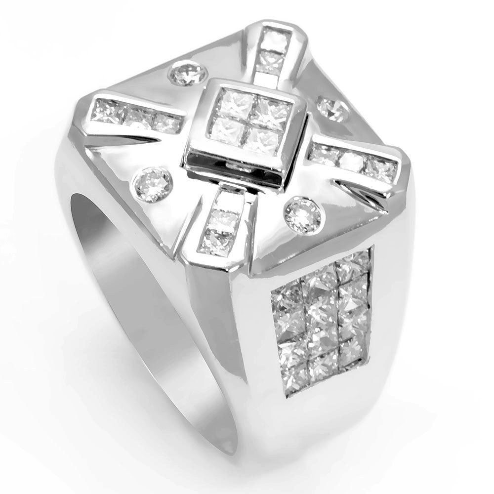 Princess Cut and Round Diamonds Men's Ring in 14K White Gold