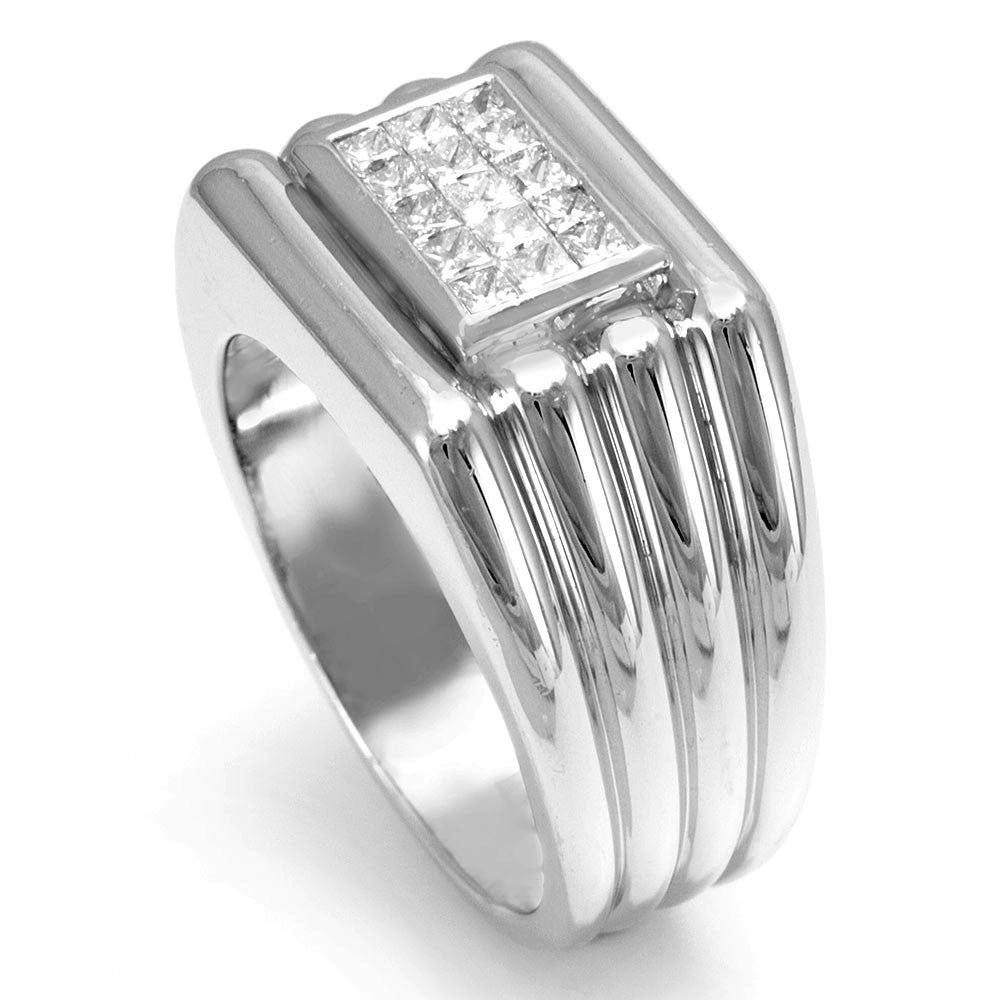 Princess Cut Diamonds Men's Ring in 14K White Gold