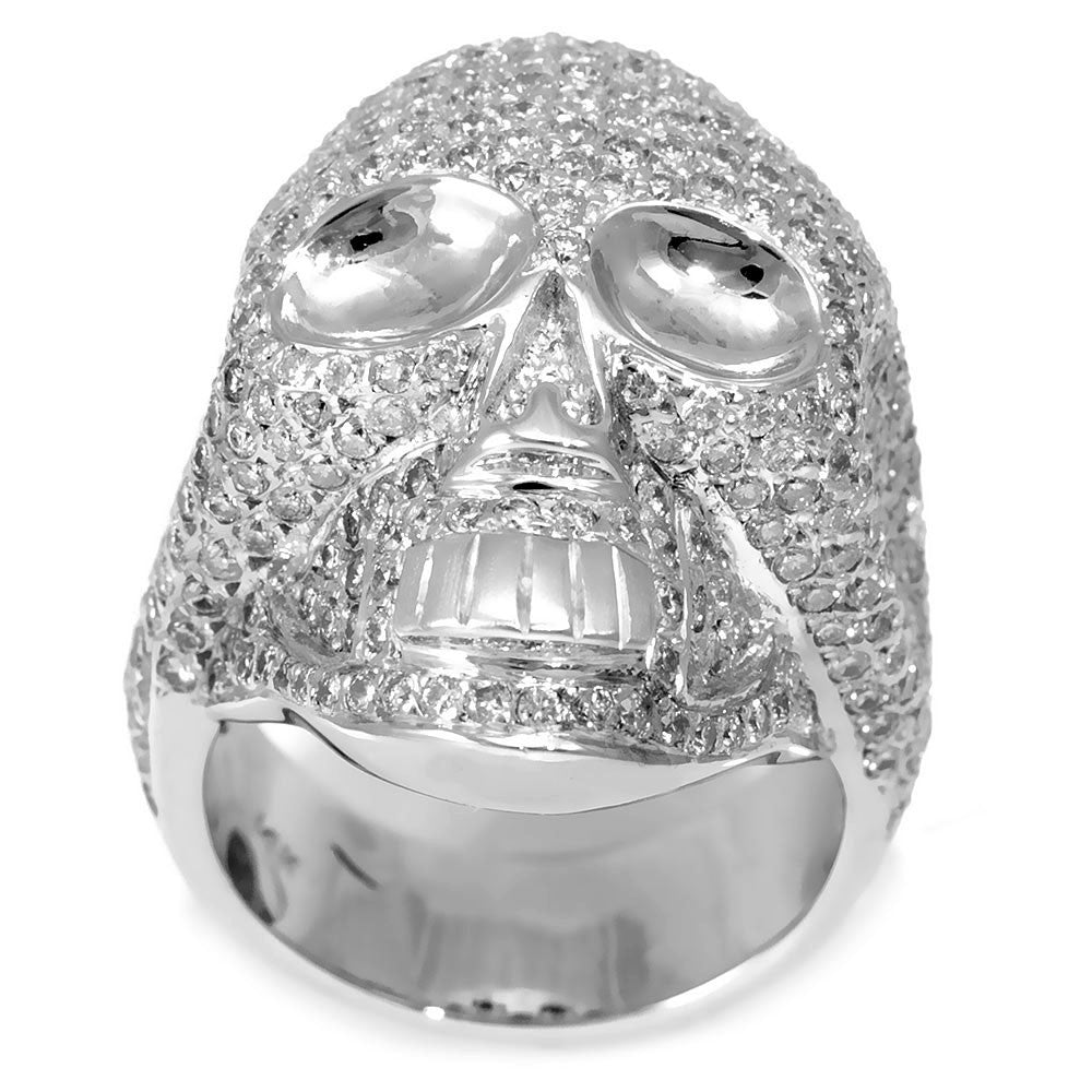 Skull Head Men's Ring with Round Diamonds in 14K White Gold