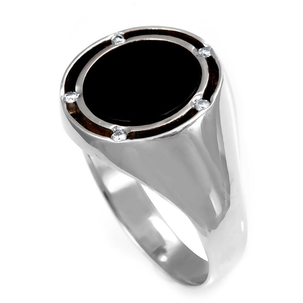 Onyx Men's Ring in 14K White Gold