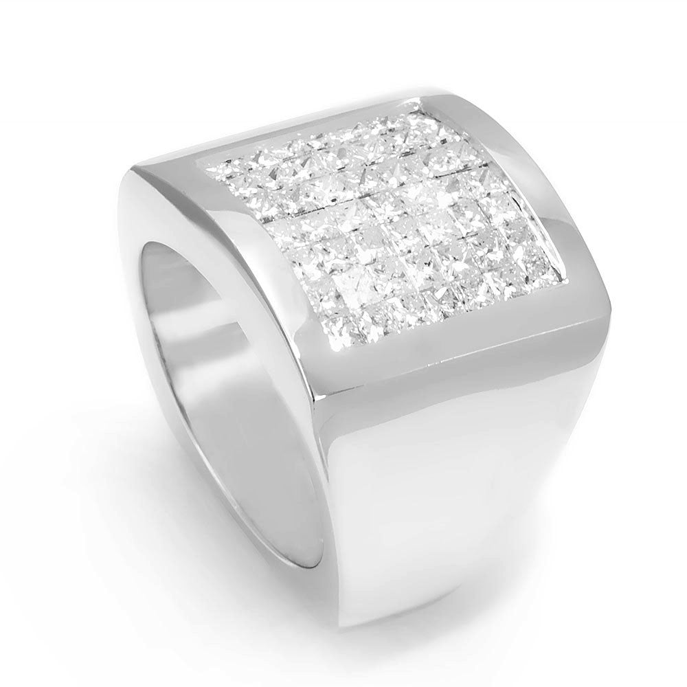 Invisible Princess Cut Diamonds in 14K White Gold Men's Ring