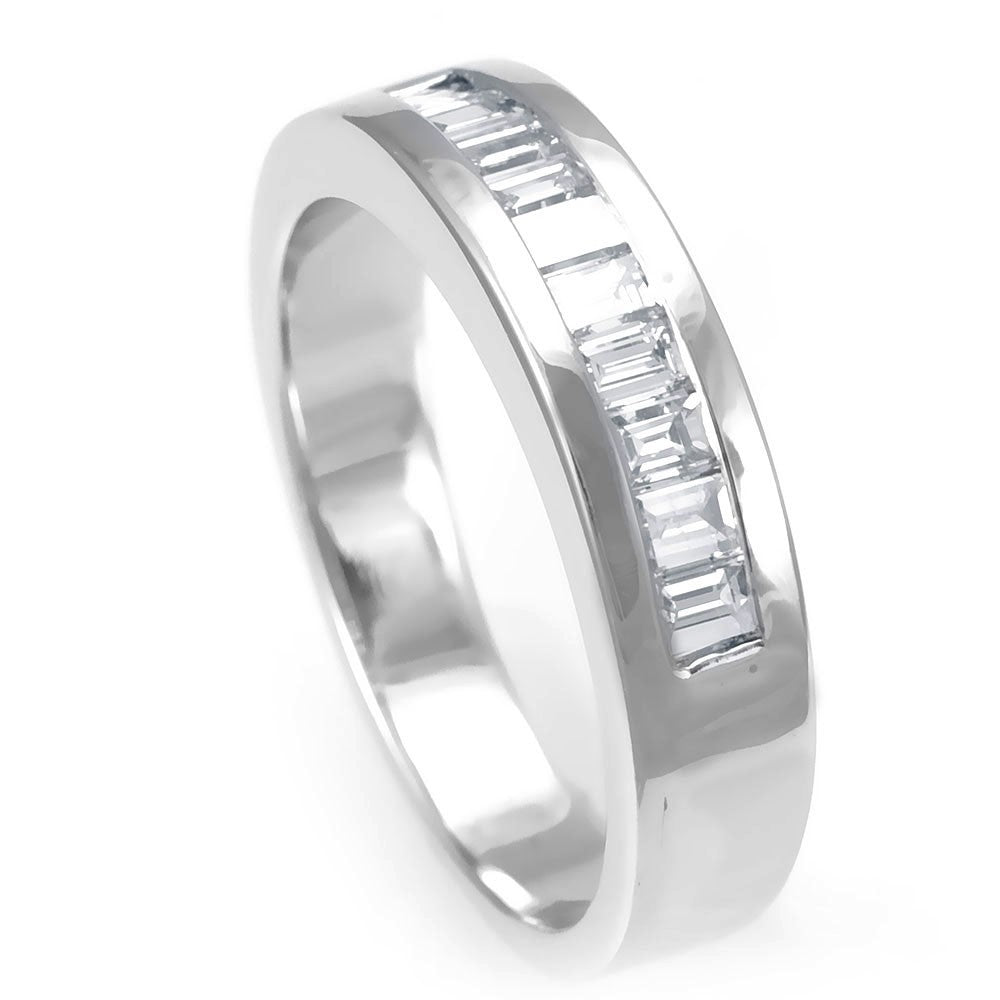 14k White Gold Wedding Band with Baguette Diamonds