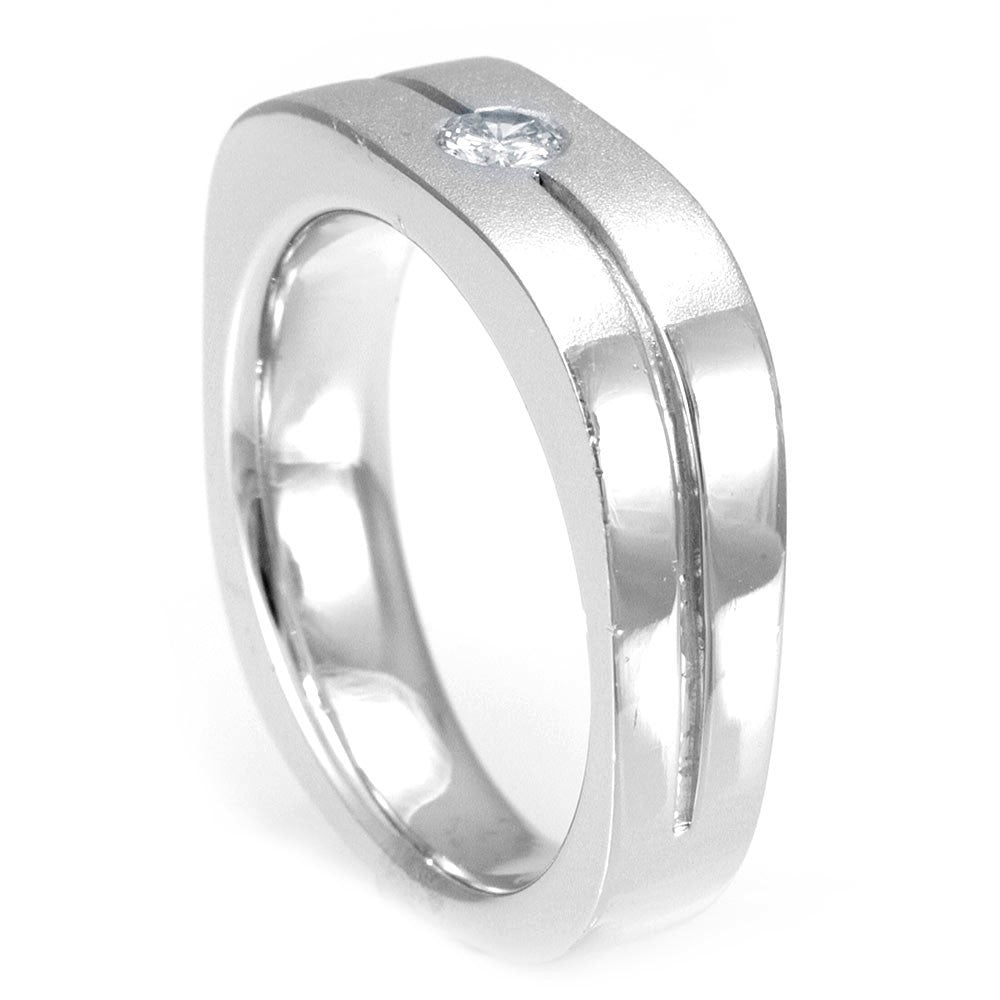 One Diamond Wedding Band in 14K White Gold