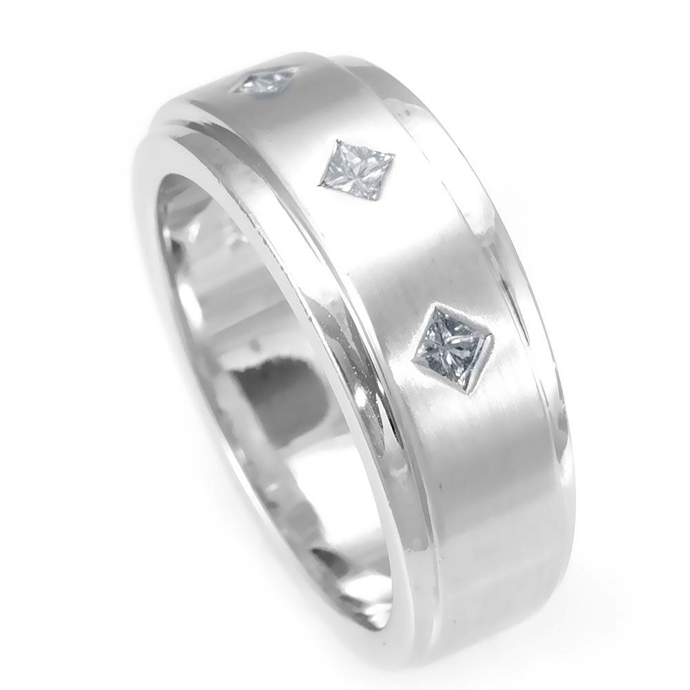 Unisex 3 Princess Cut Diamond Wedding Band in 14K White Gold