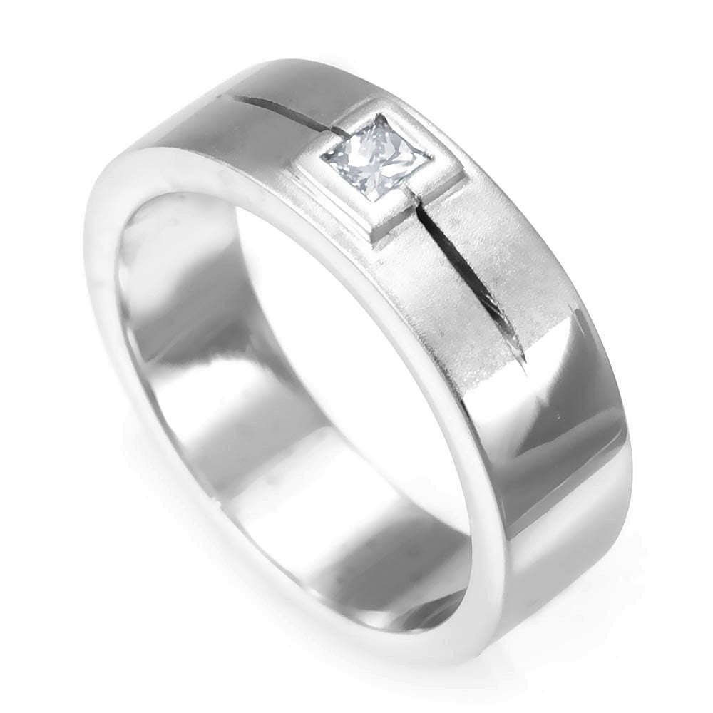 One Princess Cut Diamond 14K White Gold Wedding Band