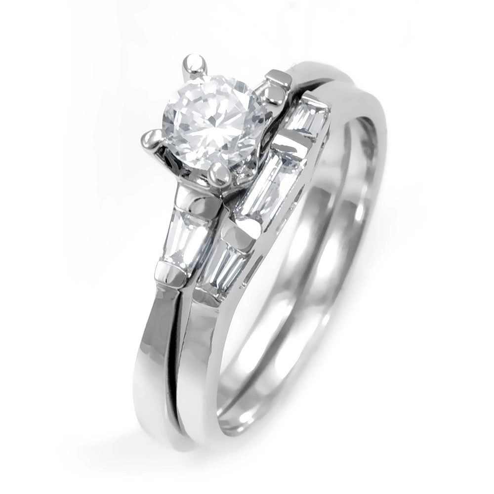 Baguette Diamonds Ring and Band in 18K White Gold