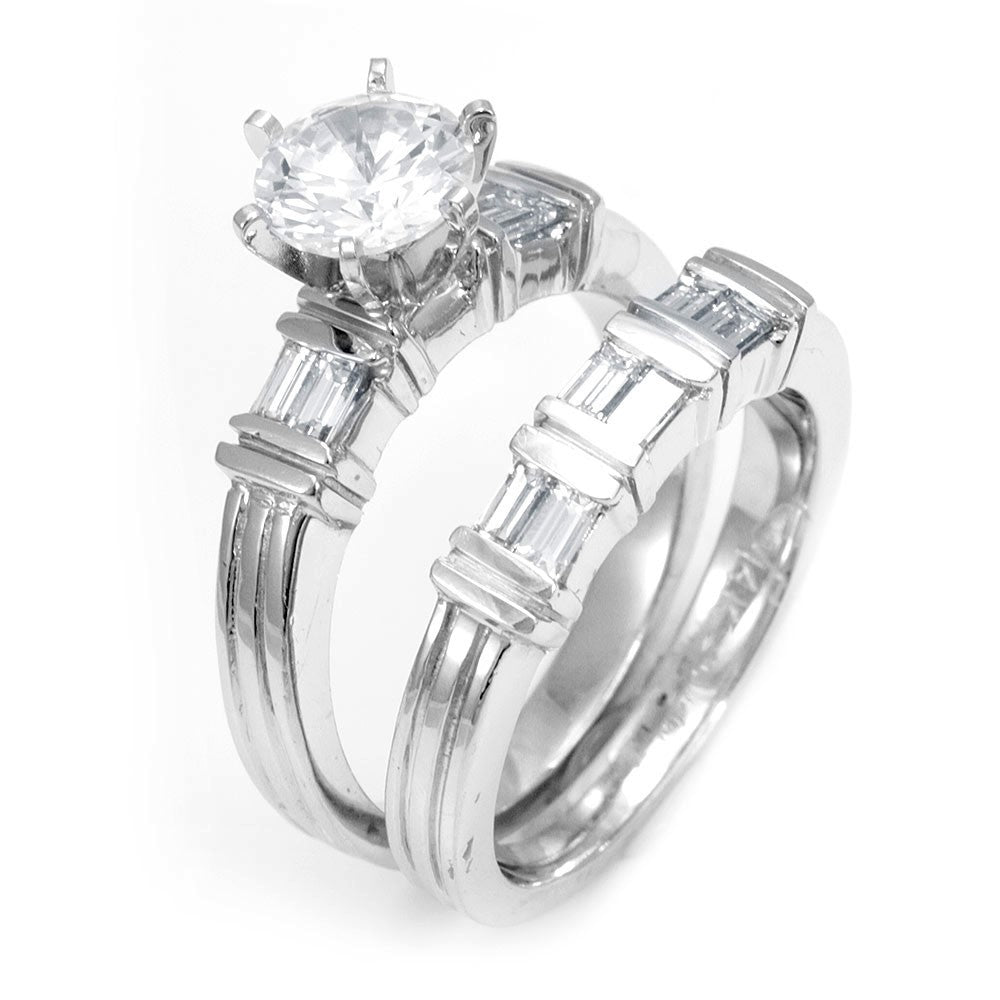Baguette Diamond Ring and Band in 14K White Gold